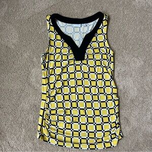 Yellow and Black Patterned Women's New York and Company Top size small